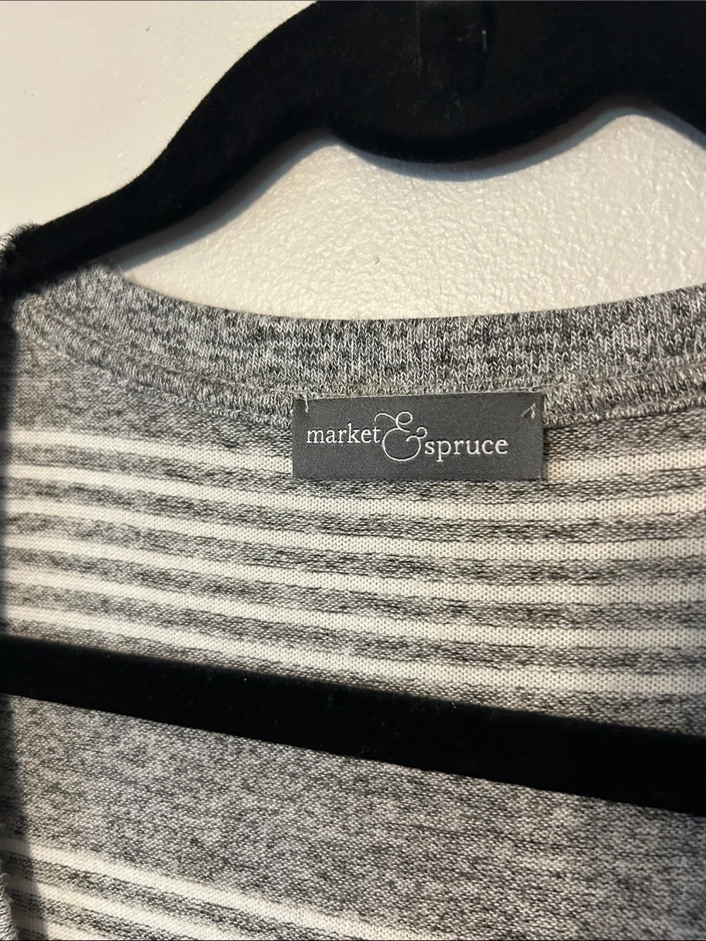 Market & Spruce Gray and White Striped Crewneck Top
